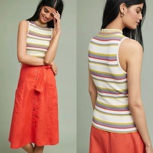 Anthropologie Moth Ribbed Mock Neck Sleeveless Top